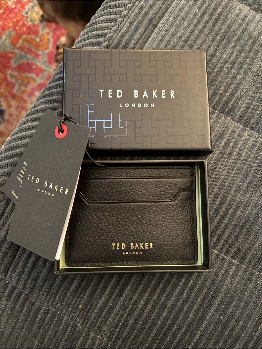 Ted Baker Black Leather Card & Key Sleeve with Gold Logo